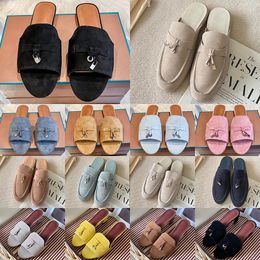 Free shipping with box slippers designer for men women classic suede leather black white brown blue pink scuffs sandals comfortable outdoor slides
