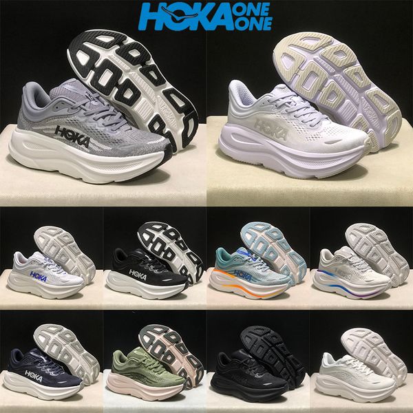 HOKA ONE ONE Bondi 9 Running Shoes for Men Women Max Cushioned Thick Sole Breathable Mesh Road Jogging Sneakers Non Slip Athletic Trainers black white