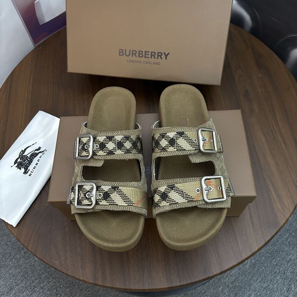 Check Suede Urchin Sandals free shipping for men women designer vintage buckle slippers mens womens summer casual slides