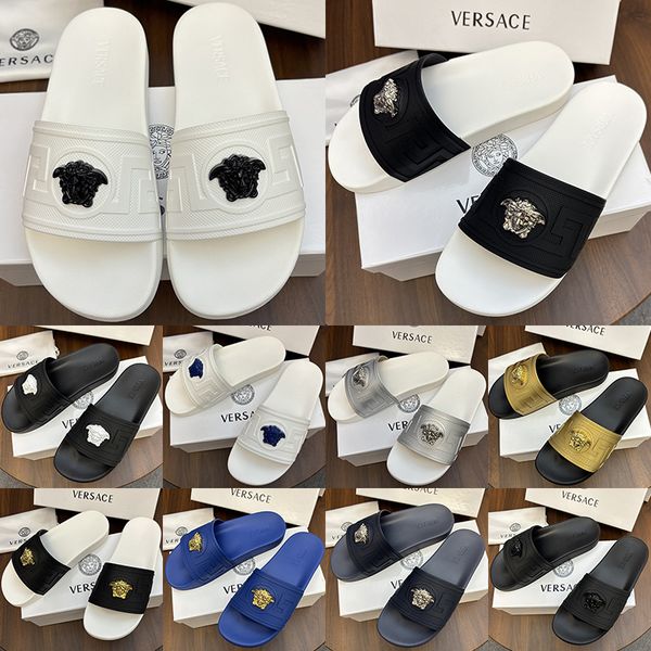 Versace La Medusa Rubber Sliders free shipping for men women trendy luxury black white gold red blue summer sandals designer waterproof plat slippers