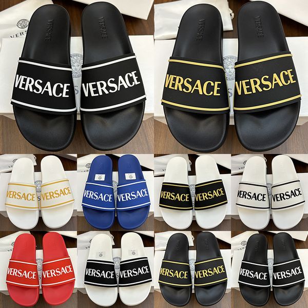 Versace Logo Slides free shipping for men women designer luxury summer beach slippers black white blue red mens womens waterproof sandals